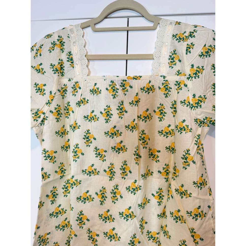 Vintage Style Cotton Nightgown Ivory Floral Lace Trim Cottagecore Sleepwear M - Picture 7 of 7